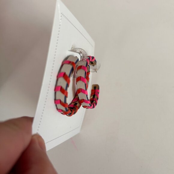 BNIB Stella & Dot Whipstitch Leather Braided Hoop Earrings - Picture 5 of 9